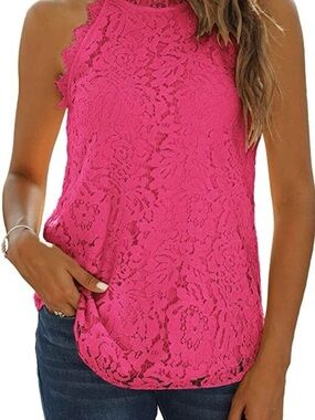 Floral Lace Halter Camisole - Hot Pink
